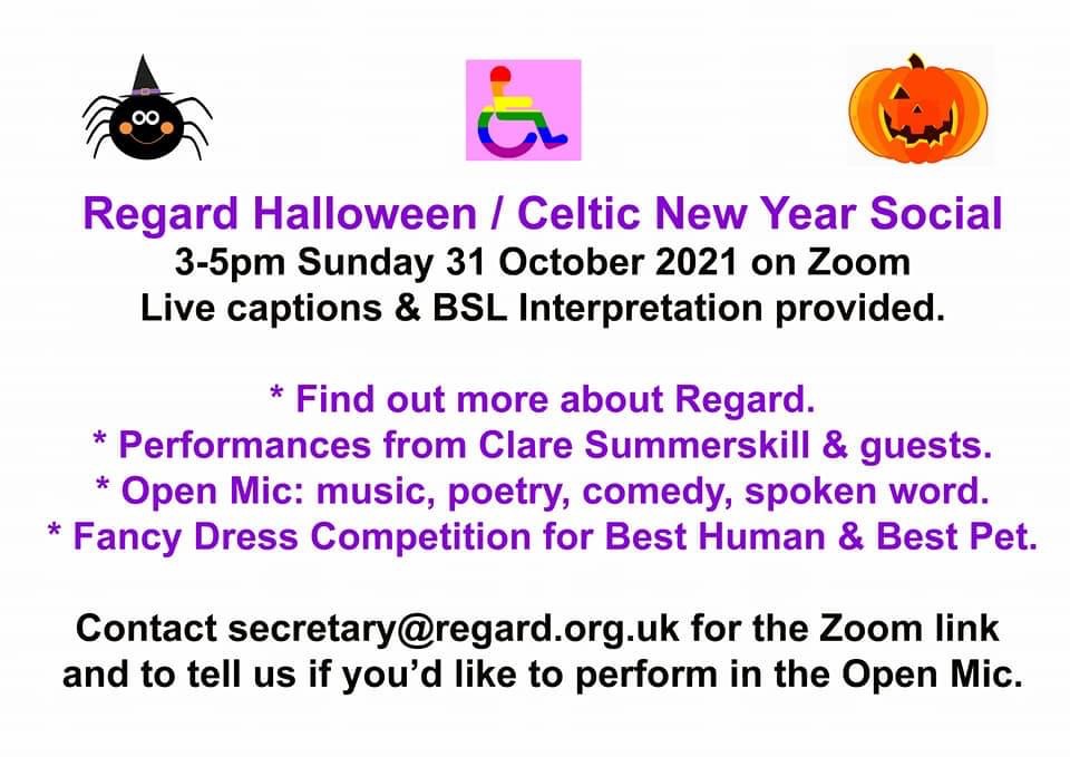 Regard Halloween / Celtic New Year Social on Zoom – 3-5pm on Sunday 31 October